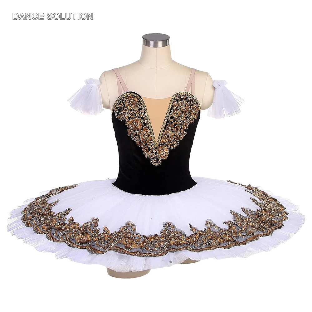 Professional Ballet Costume Black Velvet Bodice with White Tutu Skirt Ballet Performance Costumes for Women and Girls BLL090