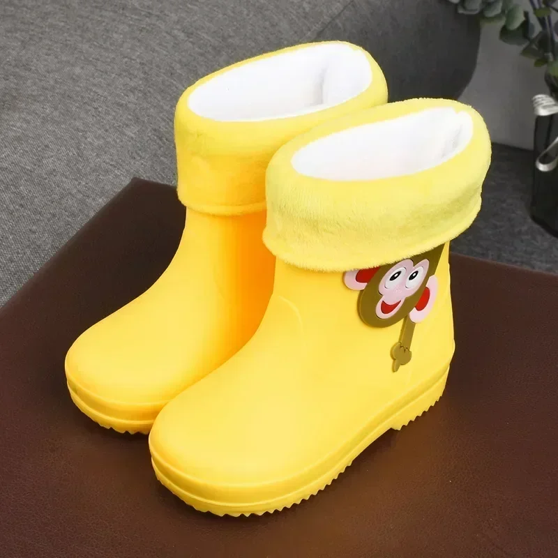 Removable Plush Rain Boots Toddler Waterproof Children Shoes Eva Lightweight Warm Kids Water Shoes For Four Seasons