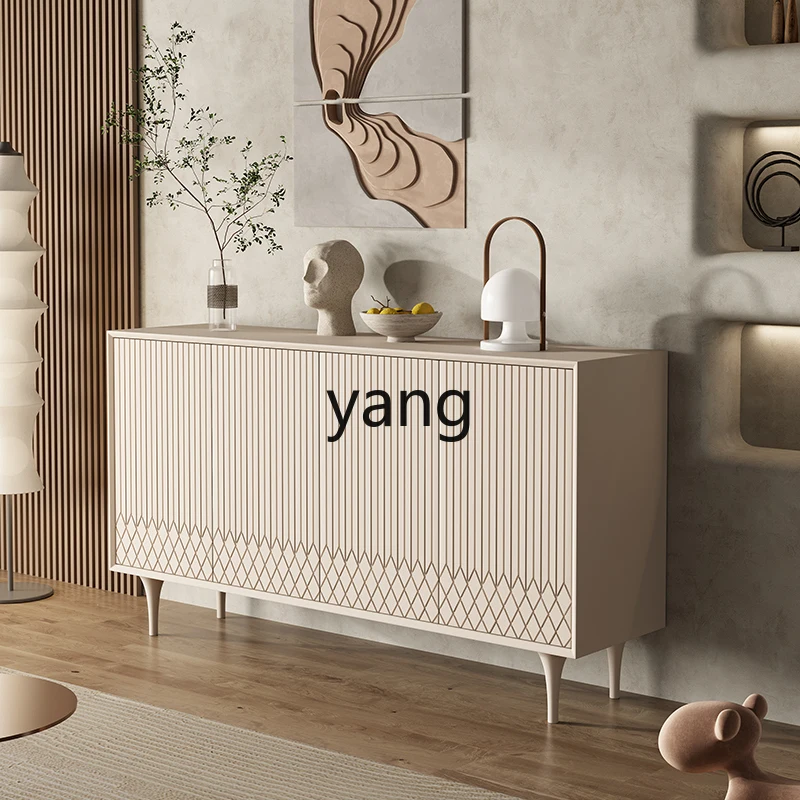 Yjq Entrance Shoe Cabinet Light Luxury Lobby Entrance Cabinet Solid Wood Hallway Cream White Storage Sideboard Cabinet