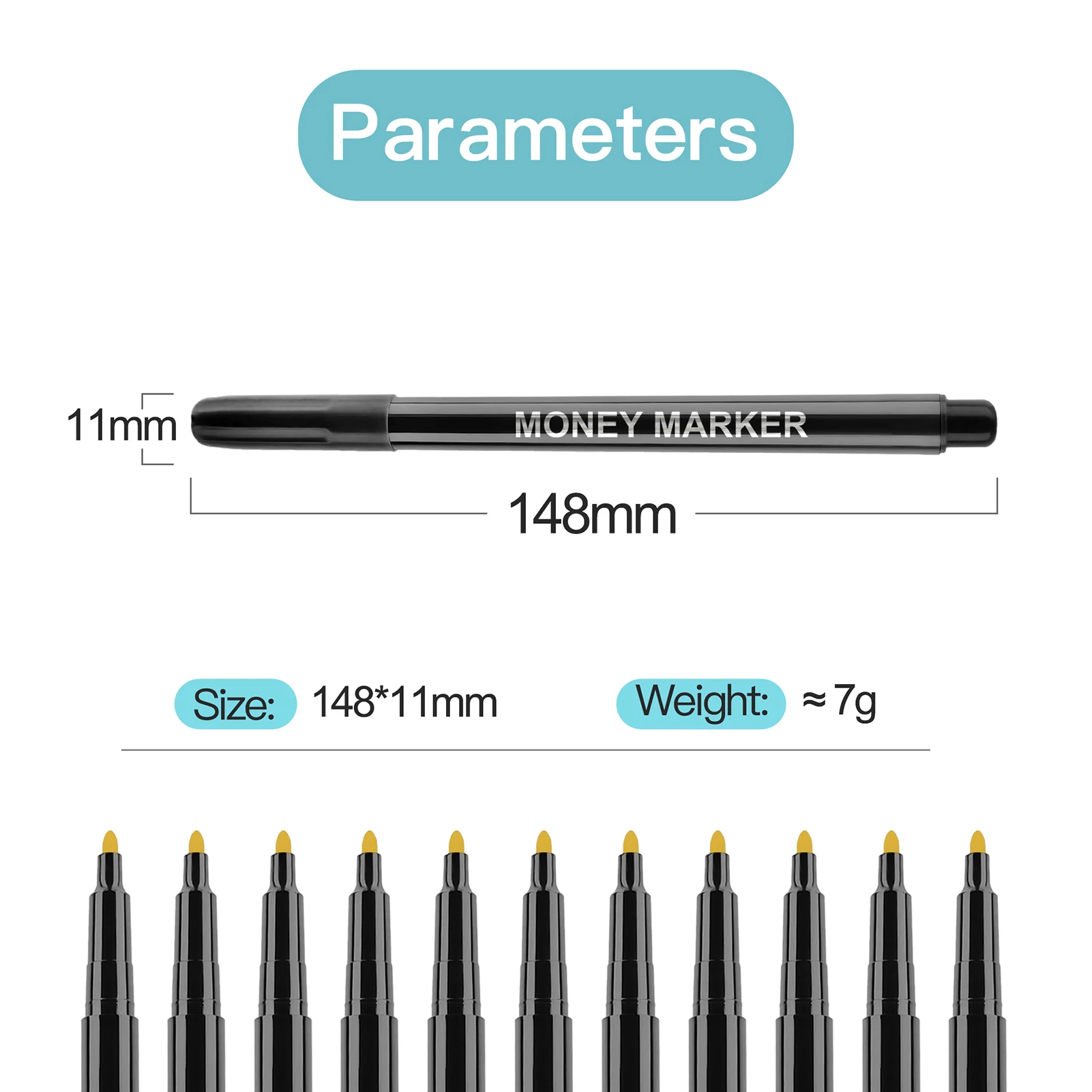 12 szt. Markerów z wykrywaczem fałszywe pieniądze dla EURO USD RMB i innych krajów wystawia rachunki za gotówkę-złoto za prawdziwe, czarne