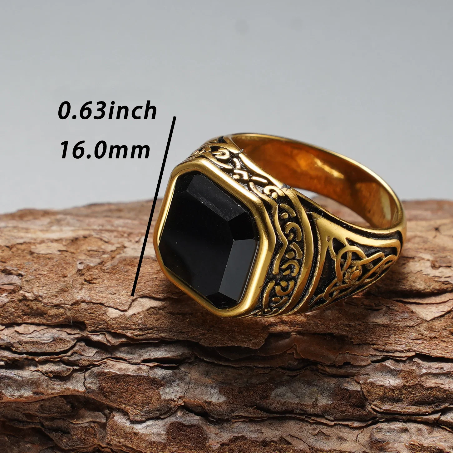 Vintage Keltischer Gravierter Quadratischer Facettierter Lapislazuli Herrenring, Vergoldeter 316L Edelstahl Trendiger Statement-Schmuck – Detail 1