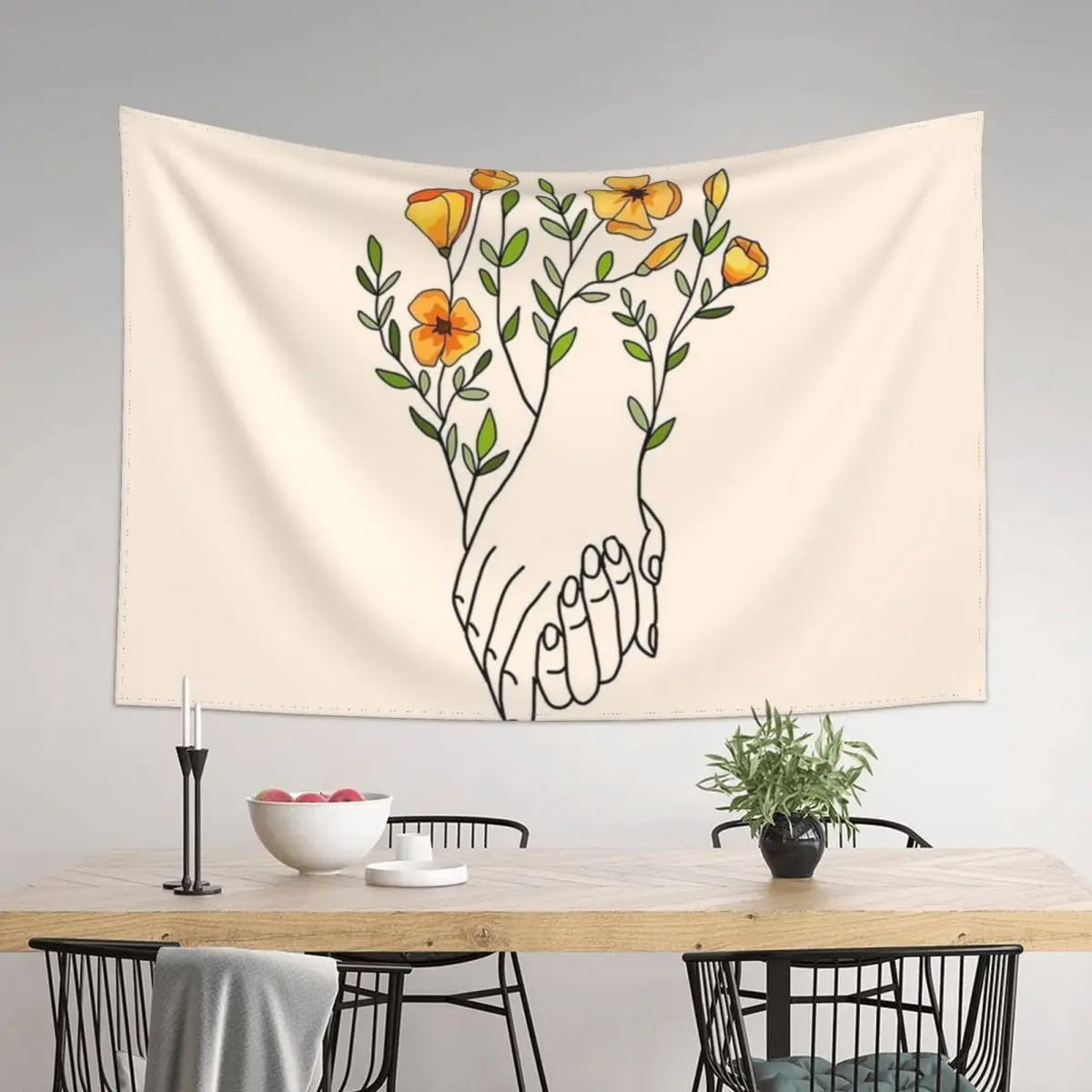 

Hands with flowers Tapestry Home Decorations Aesthetic Decoration For Home Art Mural Tapestry