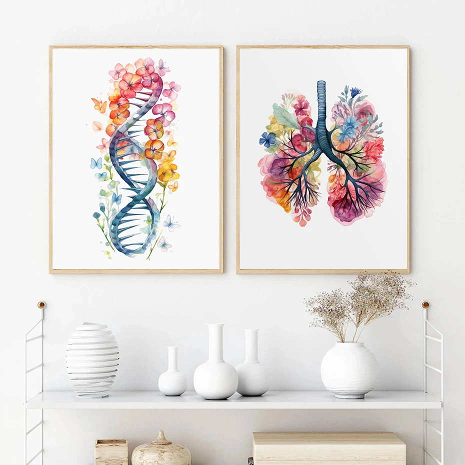 تشريح الأعضاء البشرية الملصقات زهرة الرئتين المائية علم الأعصاب علم النفس حائط لوح رسم صورة مكتب طبي ديكور