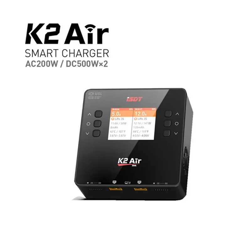 ISDT K2 Air AC 200W DC 500Wx2 20A Dual Channel Balance Smart Charger Discharger BATTAIR for LiPo LiFe Lilon LiHv NiMh Pb Battery