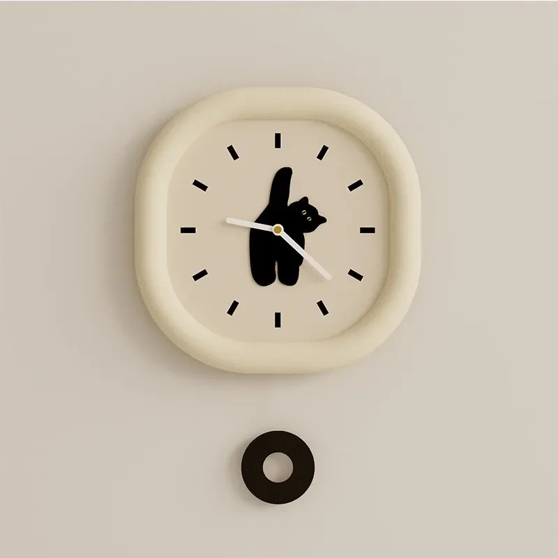 

Cute Cat Cream Style Living Room Clock Wall Clock Wall Scandinavian Style Bedroom Silent Super Silent 2025 New