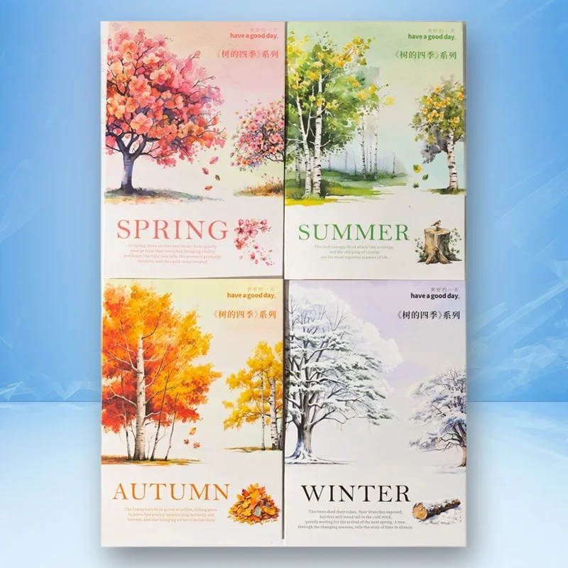 

1 упаковка/2 упаковки, европейское ретро сезонное дерево, пейзаж, набор наклеек, 4 стиля, идеально подходит для трансграничного украшения, базовое наслоение