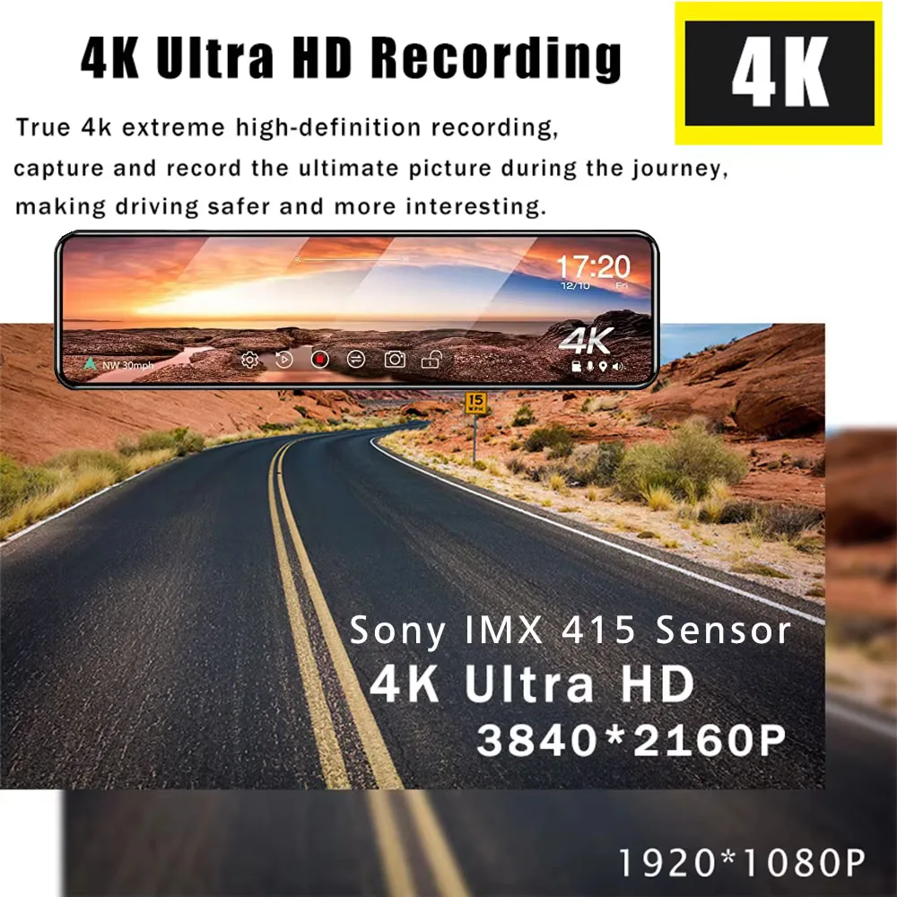 11.26 "4K 2160P جهاز تسجيل فيديو رقمي للسيارات GPS WIFI مرآة داش كام عدسة مزدوجة داشكام IPS شاشة كاميرا السيارة محرك مسجل تيار مرآة الرؤية الخلفية #2