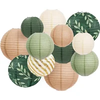 6PCS Sage Green Brown Chinese Japanese Hanging Paper Lanterns Paper Lanterns for Green Boho Summer Wedding Birthday Party Decor