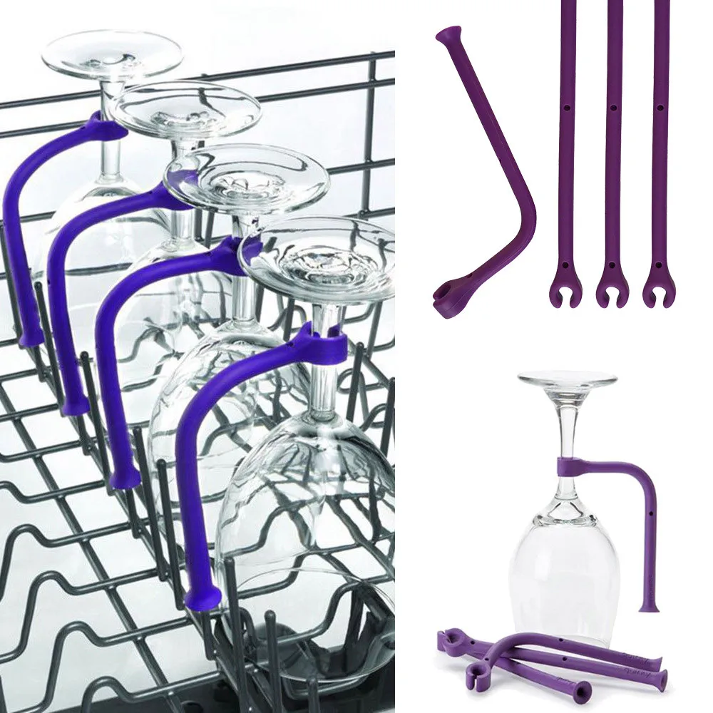 4Pcs Ajustar Silicone Vidro De Vinho Lava-louças Cálice Titular Safer Stemware Saver Utensílios Saver Clipe De Vidro De Vinho Assistente De Lavagem