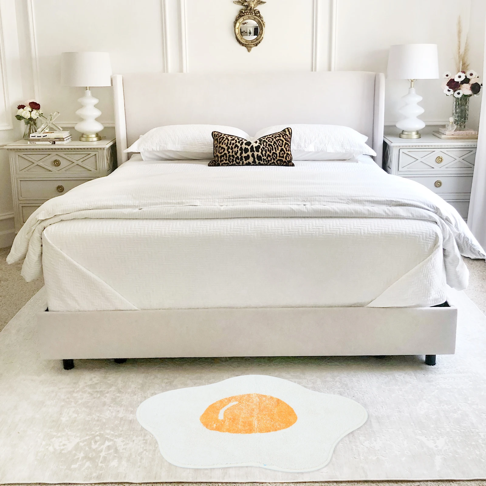 

Poached Egg Floor Mat Non Slip Washable Polyester Cartoon Design Bedroom Living Room Bathmat Skid Resistance Carpet Kitchen Bar