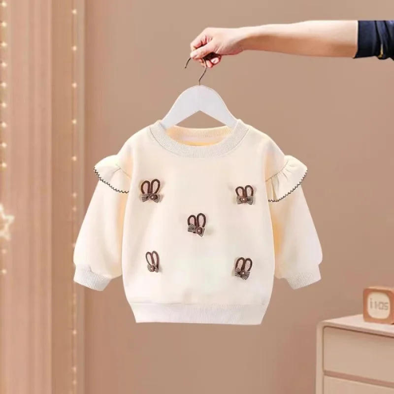 2026 Girls Sets Spring Autumn Ruffle Rabbit Ear Sweatshirt+Pants 2Pcs Kids Long Sleeve Clothing Suits Children Sweet Outfits 3