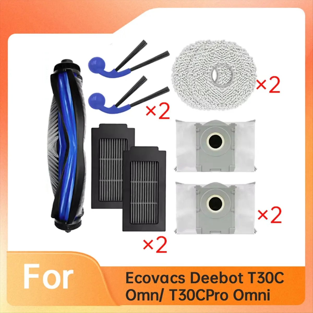 

НОВЫЙ! 9 шт. запасные части для пылесоса Ecovacs Deebot T30C Omni и T30C Pro Omni, основная щетка, подушечки для швабры, мешок для пыли, боковые щетки