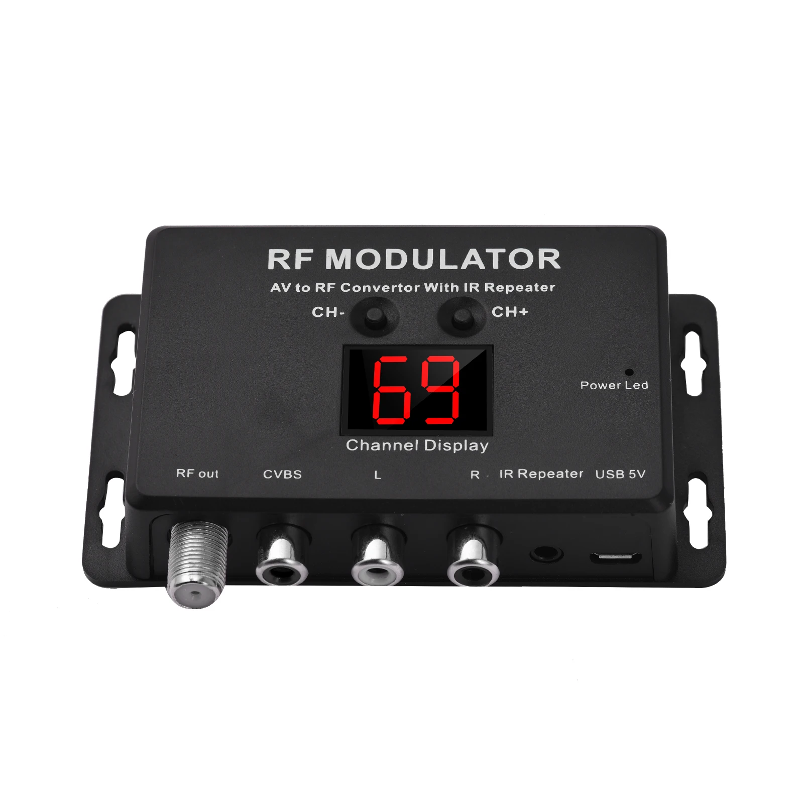 M60IR RF Modulator with IR Repeater AV to RF Converter with IR Repeater To Modulate Audio/Video/signal to RF Signal Over Coaxial