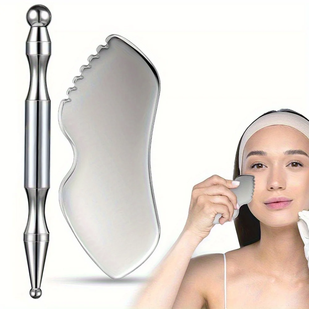 เครื่องมือขูดหน้ากัวซาสแตนเลส หินกัวซา หวีนวดหน้า นวดระบบน้ำเหลือง นวดหน้า กัวซา เครื่องมือปรับรูปหน้า