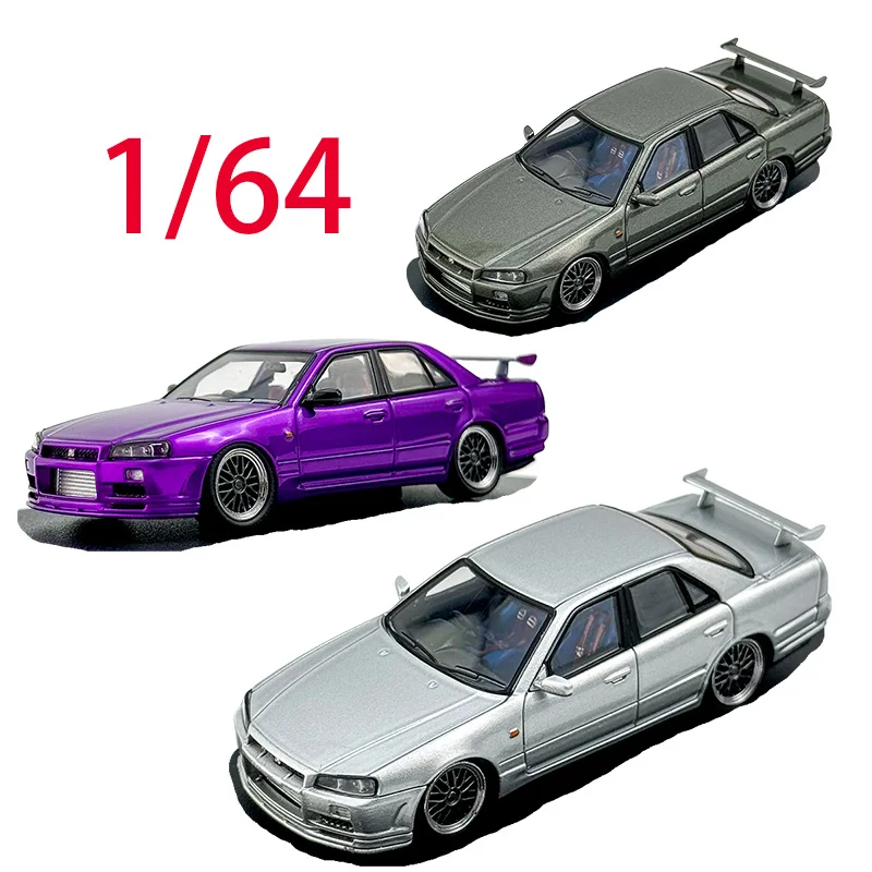 

Модель автомобиля из сплава Nissan в масштабе 1/64, модель автомобиля Nissan GTR ER34, игровые транспортные средства, игрушки для мальчиков, оригинальная коллекция коробок, украшение