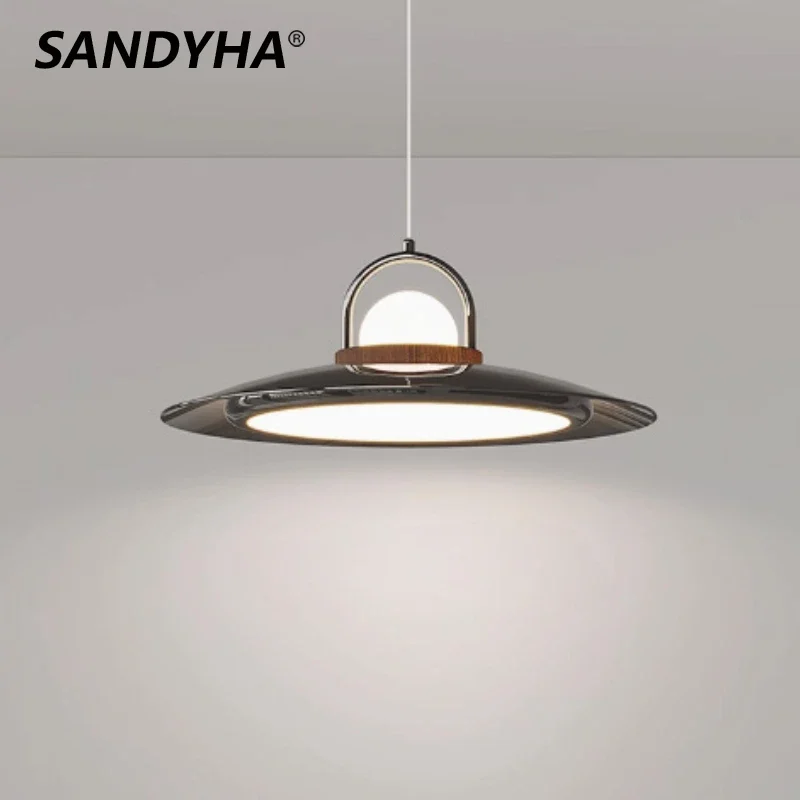 

SANDYHA Nordic Restaurant Hanging Chandelier LED Lamps for Living Room Bedroom Decoration Bedlight Fishing Hat Circular Design