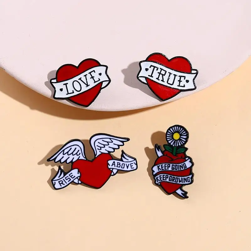 Alfileres personalizados con forma de corazón, broches que mantienen el crecimiento para sombrero, camisa, solapa, insignias, regalo de joyería para amantes, amigos, esmalte de amor verdadero