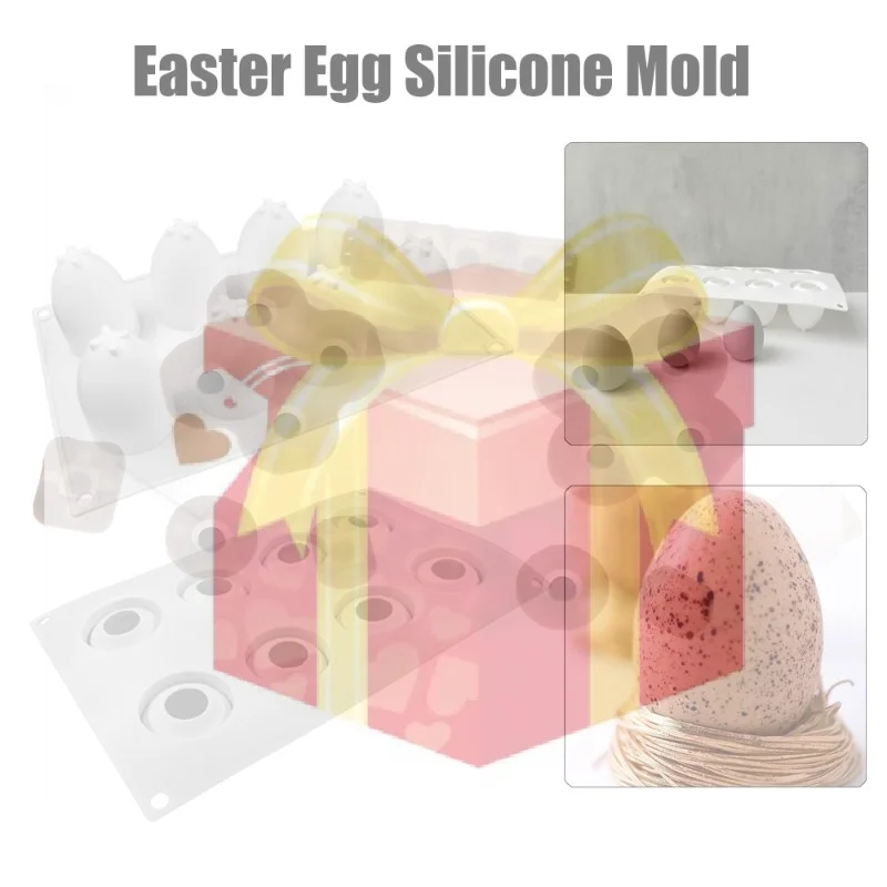 3D Egg Candle Silicone Mold 8 Grids DIY Mousse Chocolate Cake Craft Baking Tool Easter Simulation Egg Resin Plaster Mold Decor