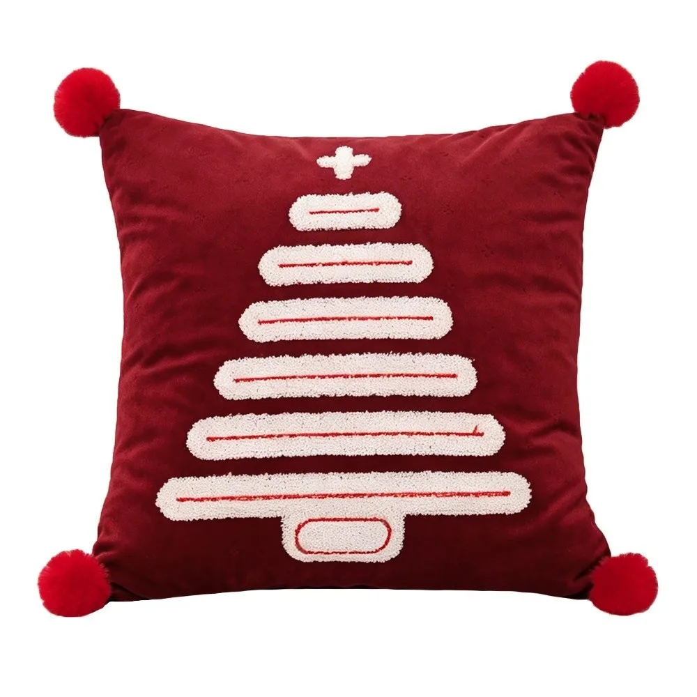 Cartoon Santa Claus Christmas Pillow Covers Elk Soft Xmas Pillowcase Square with Pom Poms Cushion Cover Christmas Decor