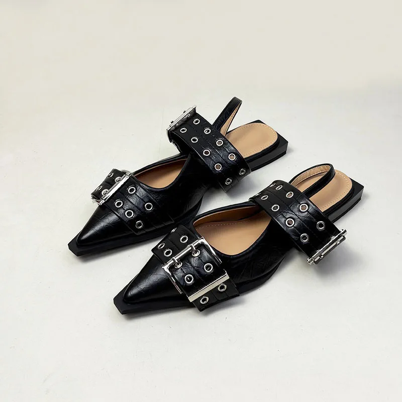 Mary Janes 2025 Women Flats Shoes Slingback Fashion Pointed Toe Ladies Lolita Shoes Mules Buckle Outdoor Female Luxury Sandals image 5