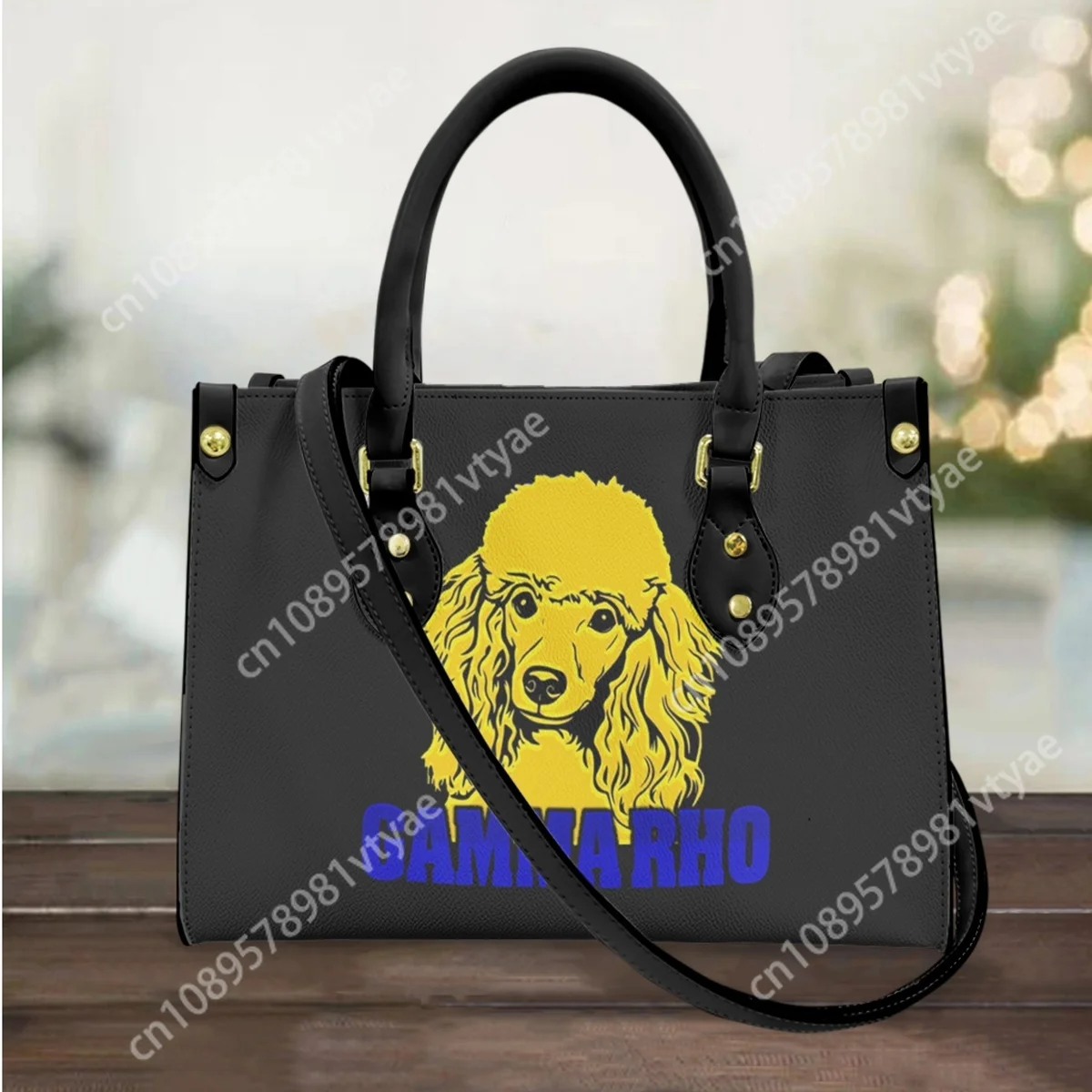 Cartoon Poodle Pattern PU Leather Messenger Bag Sigma Gamma Rho Designer Casual Large Capacity Shoulder Bag Top Handle Totes