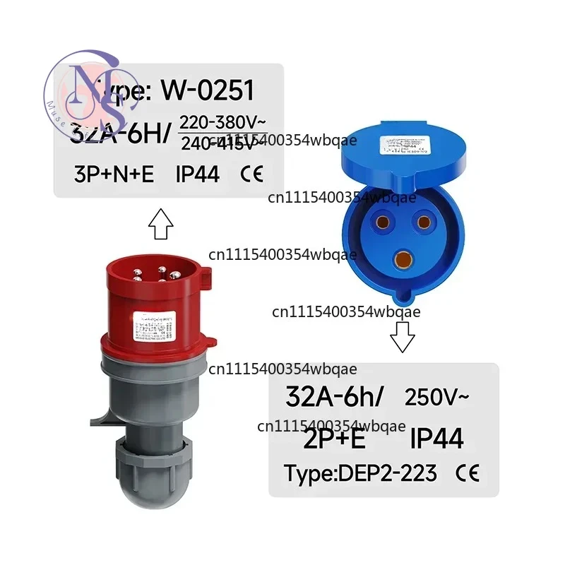ZOCI-FOR-32A 22KW To 7KW 3Phase to 1Phase EV Charging Adapter CEE Red 5Pin Male To Blue 3Pin Female