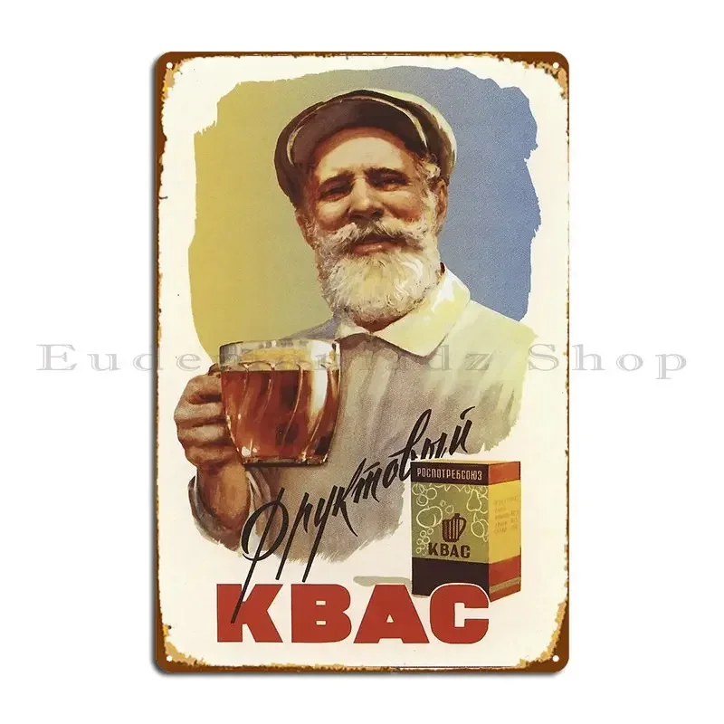 Kvas Bread Drink Soviet Vintage Advert Metal Sign Design Classic Bar Decoration Print Tin Sign Poster
