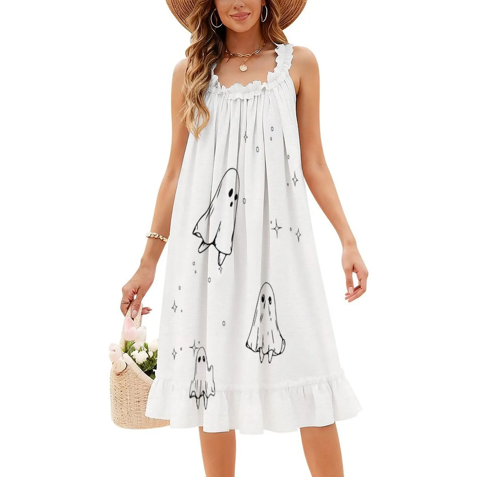 فستان بوهيمي عتيق من الدرج إلى السماء بأكمام منتفخة أو خيارات بدون أكمام للنساء فستان شبح حكاية فوكلور #4