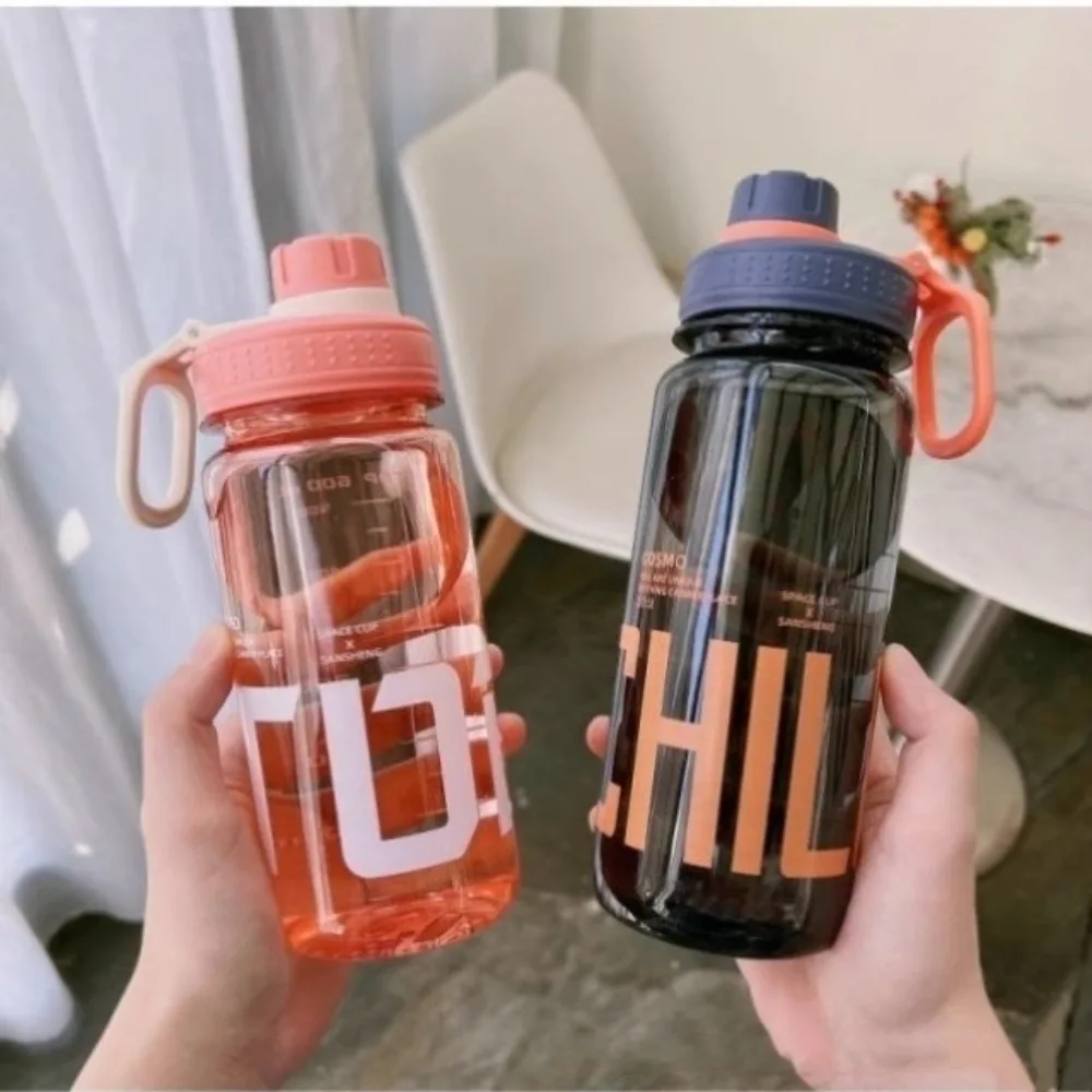 0.6L/0.8L/1L Large Capacity Water Bottles Lightweight Plastic Clear Drink Bottle with Handle Strap Leak Proof Travel Kettle