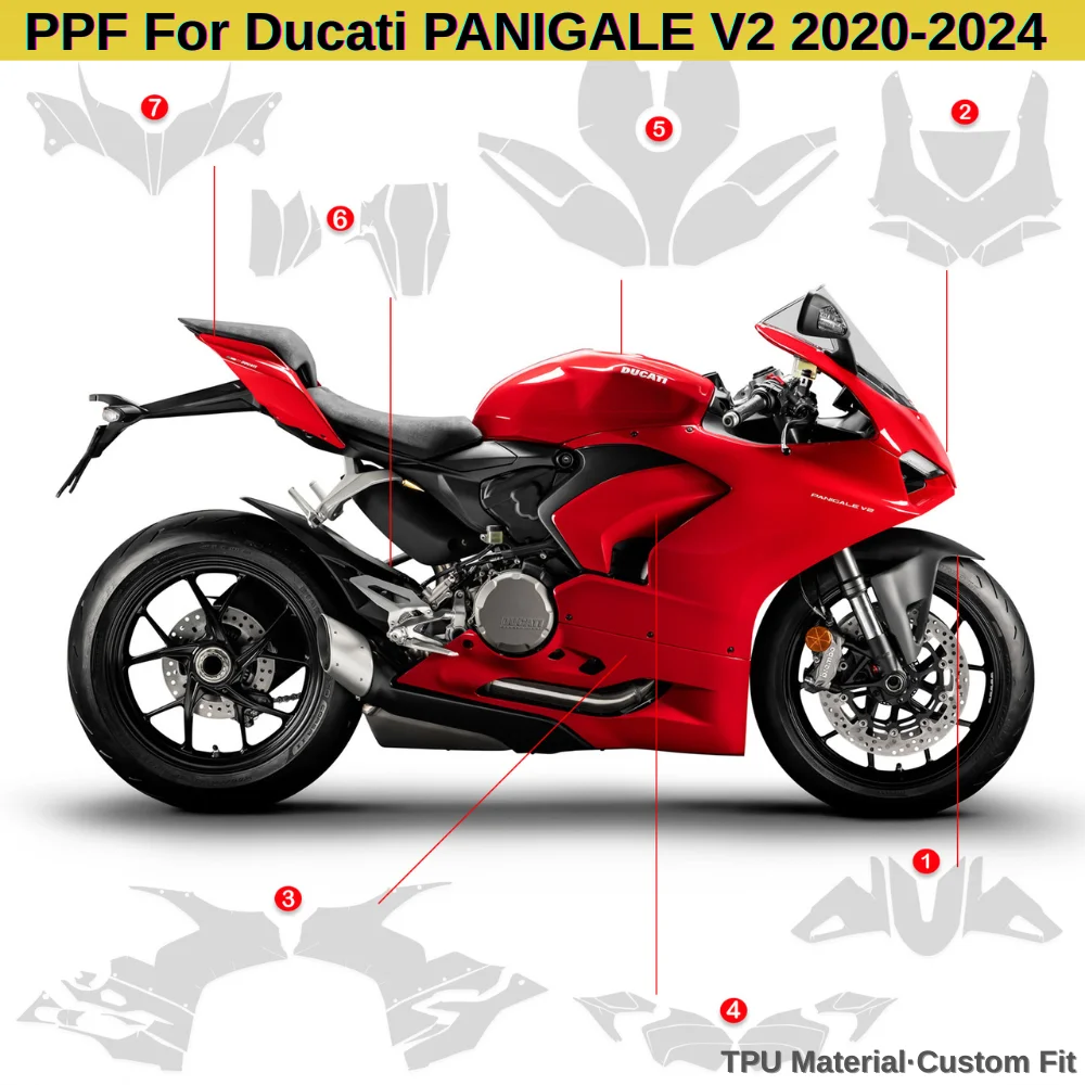 

For Ducati PANIGALE V2 TPU PPF Kit High Gloss Easy Install UV Resistant Scratch Proof Motorcycle Protection Decals Fit 2020-2024