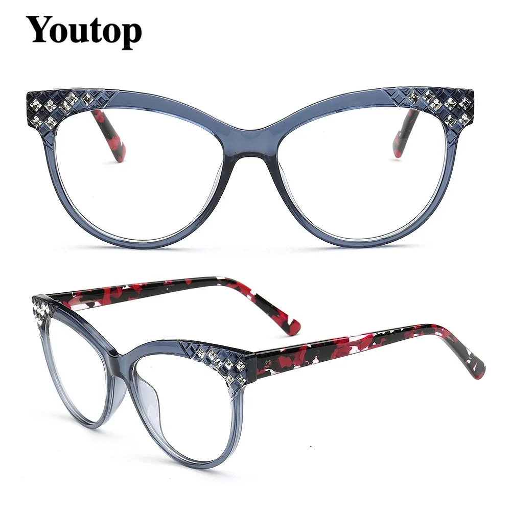 Women Round Eyeglass Frames  for Women Cat Eye Glasses Frames Optical Fashion Light Acetate Retro Prescription Spectacles Blue