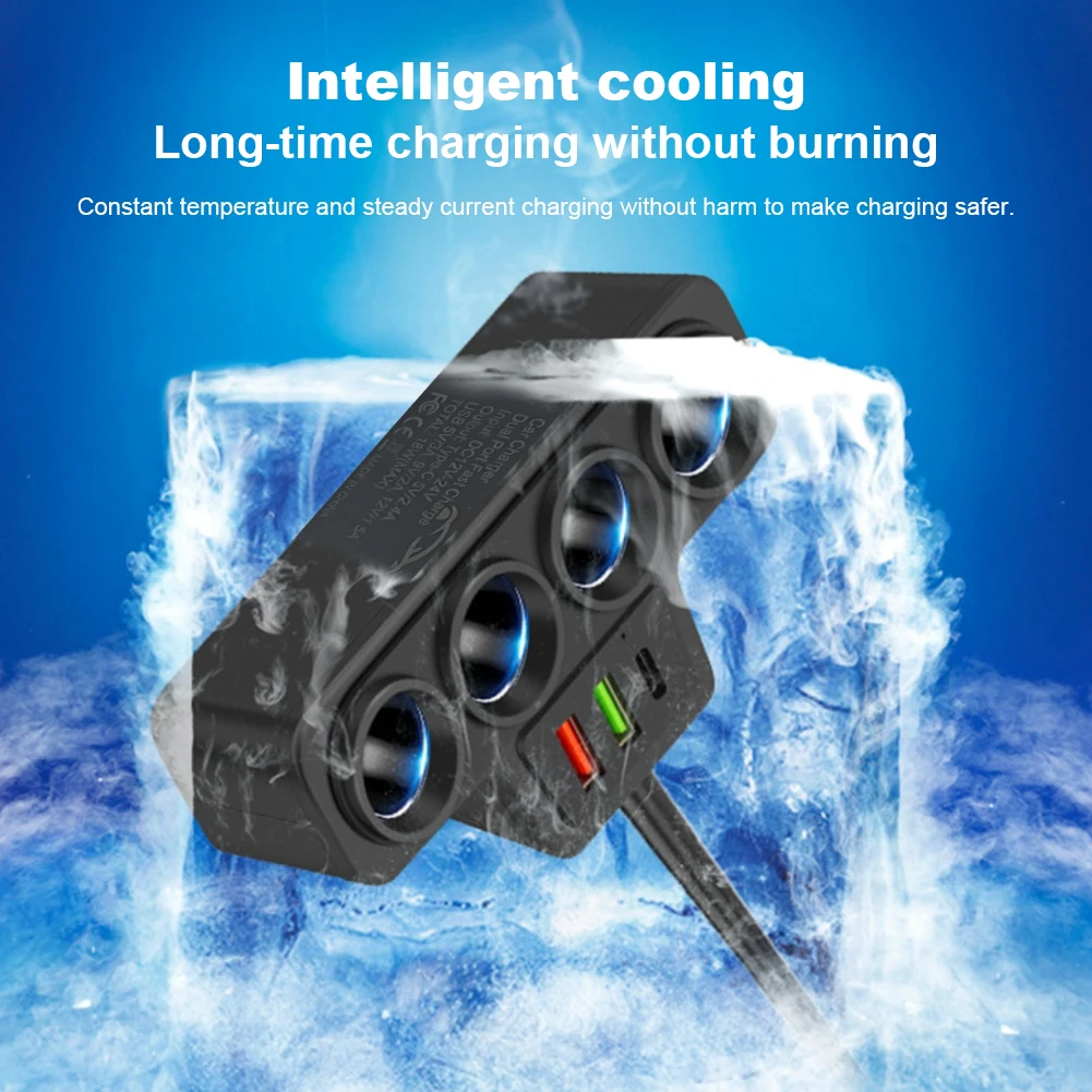 

Car Cigarette Lighter Adapter QC3.0+PD 3.1A 18W Car USB Charger 4-Socket 3 USB Socket Car Cigarette Lighter Socket Splitter Plug