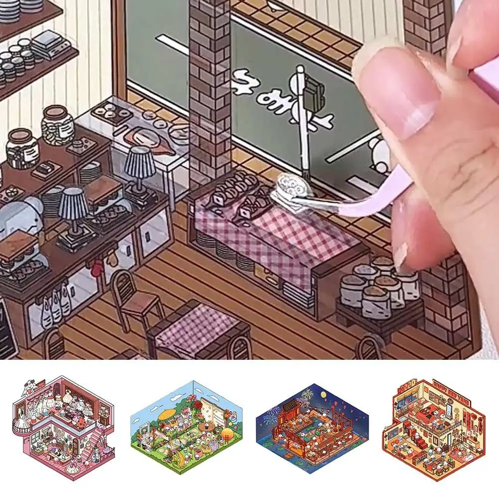 New PET 3D Landscaping Stickers Cartoon Visual Stacking Three-dimensional Sticker DIY 3D Miniature Scene Sticker Gift