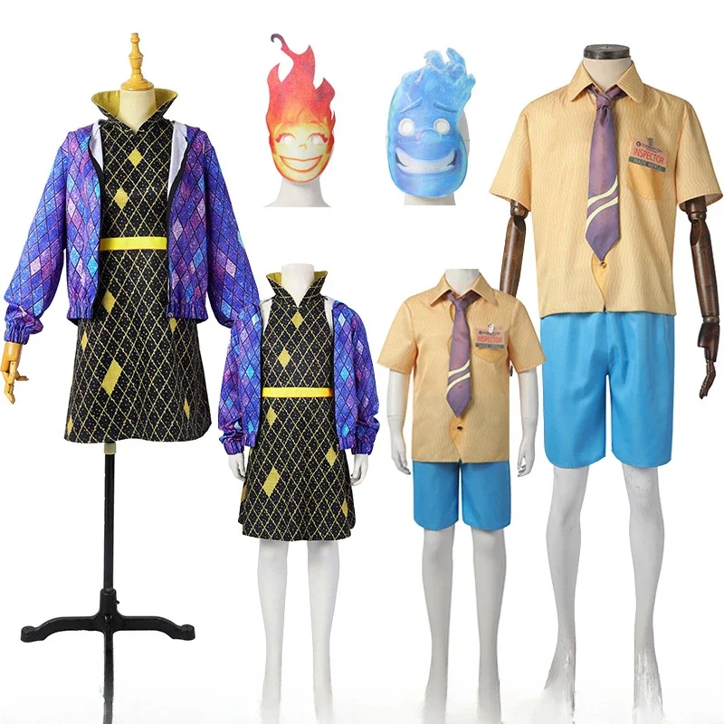 Crazy Water Fire Cosplay Costume Ember Dress Coat Jacket Wade Shirt Pants Mask Clothes Halloween for Kids Adult Performance