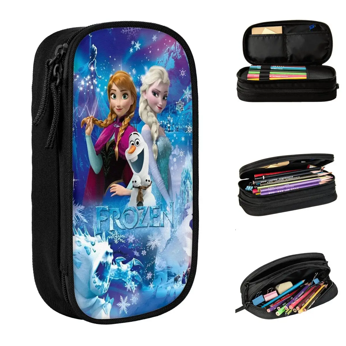 Frozen Elsa Princess Pen Box for Kids Girls Boys Double Layer Pencil Case Stationery Makeup Bag