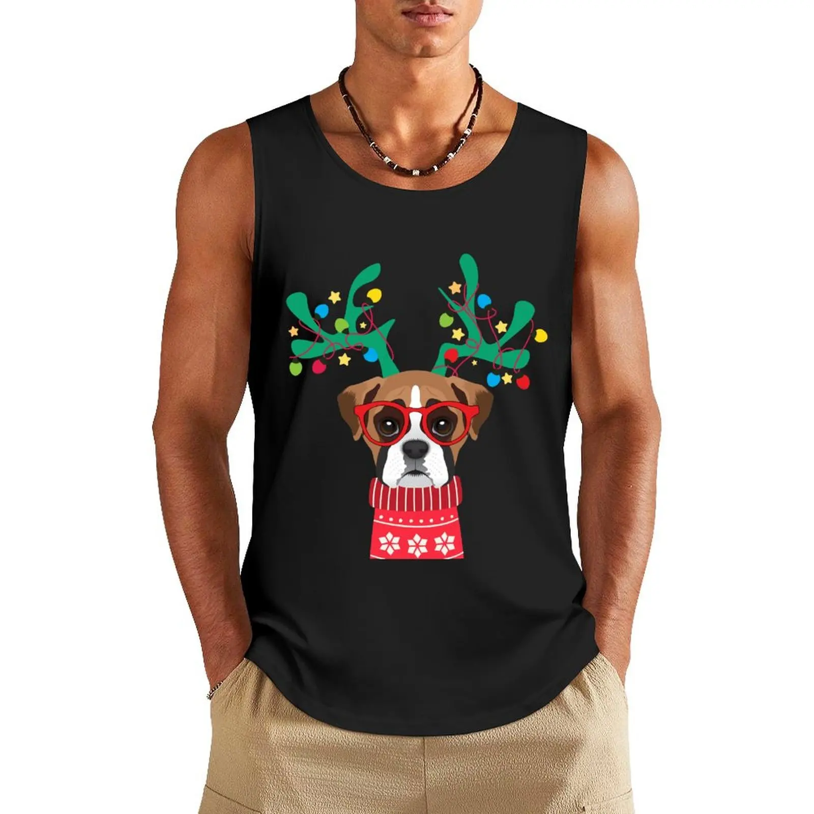 Boxer Funny Holiday Xmas Christmas Tank Top man sexy?costume muscular man