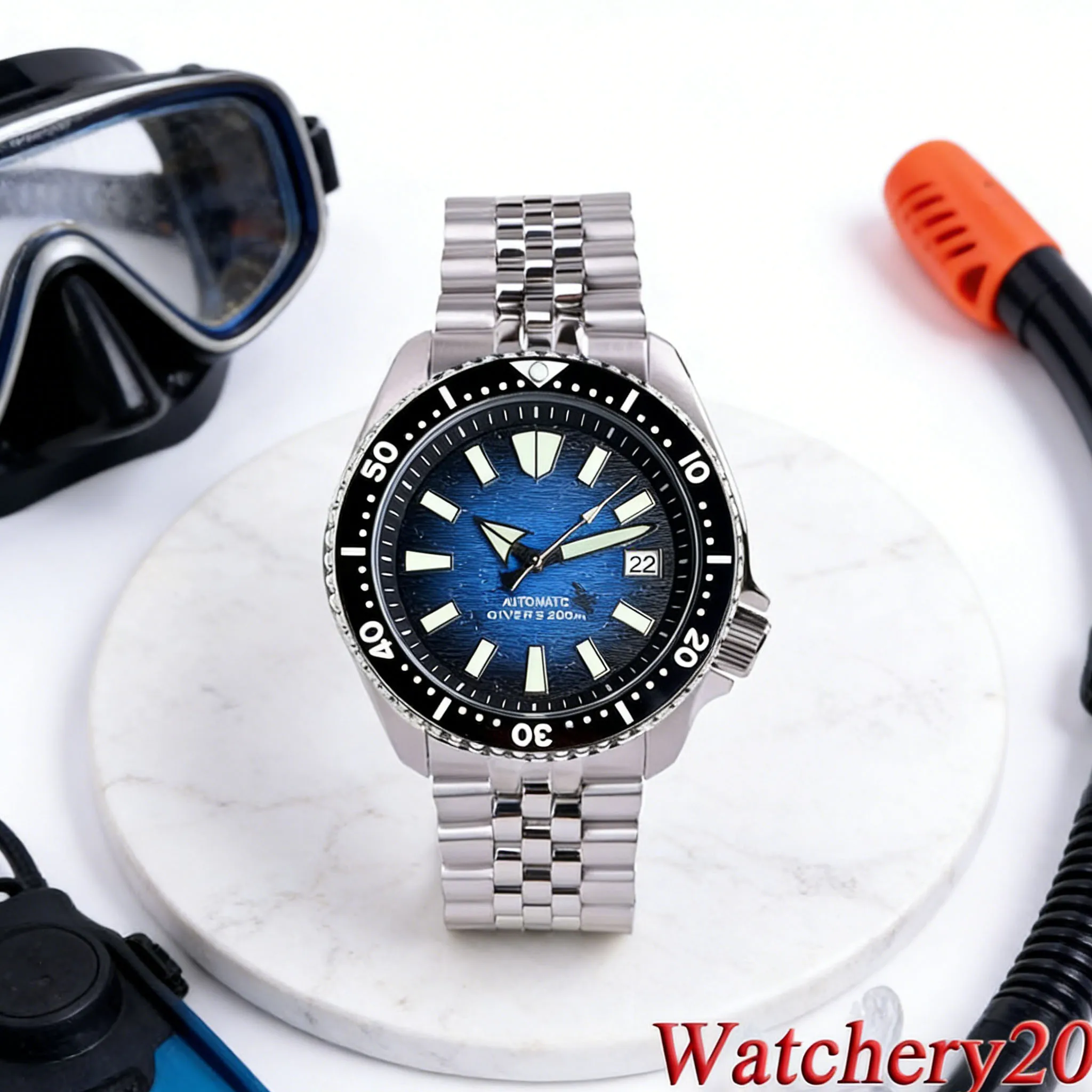 

SKX 20ATM Diver Tandorio синий океан циферблат светящийся сапфировое стекло Япония NH35A автоматический механизм мужские часы стальной/резиновый ремешок