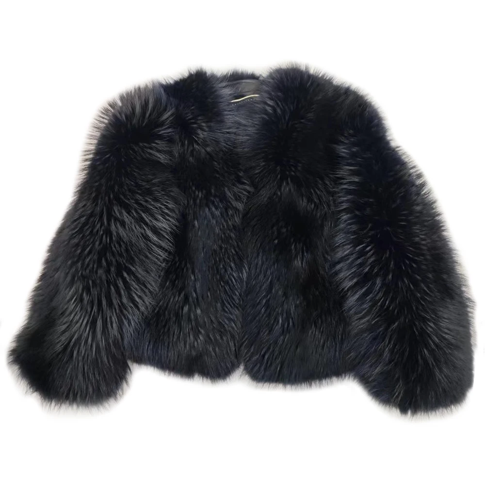 

2024 New Winter Women's 100% Genuine Fox Fur Coat Whole Skin Luxurious Thick Warm Jacket Black Color