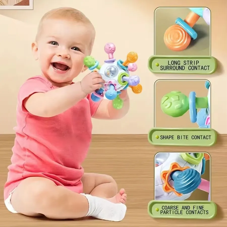 Baby Toys 0 12 Months Rotating Rattle Ball Grasping Activity Baby Development Toy Silicone Rattles Baby Sensory Toys for Babies