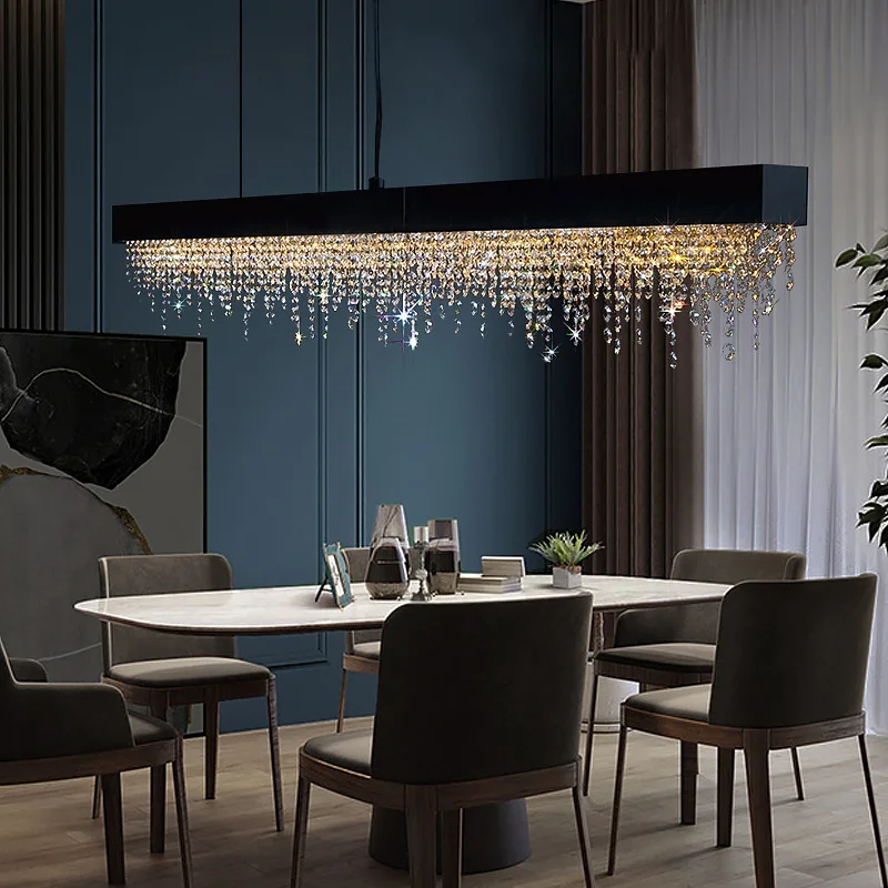 

Modern Kitchen Island Crystal Chandelier Luxury Dining Room Led Hanging Light Fixture Gold/black Home Decor Indoor Lamp