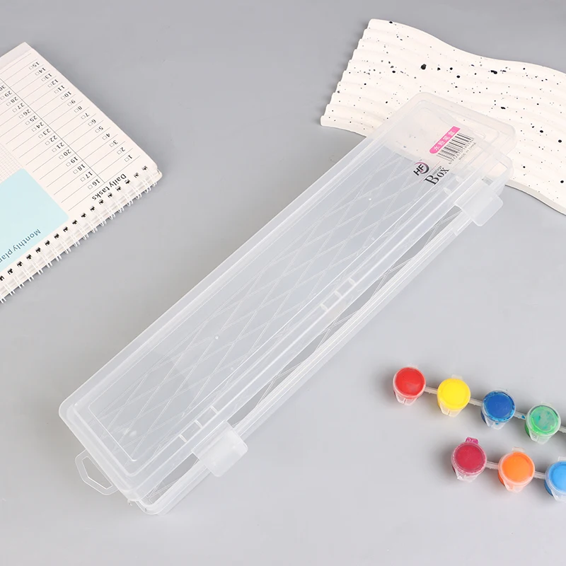 Clear Painting Pencils Box Drawing Brush Storage Case 34.3x8.8x3.8CM Plastic Watercolour Pen Container Drawing Tool Organizer