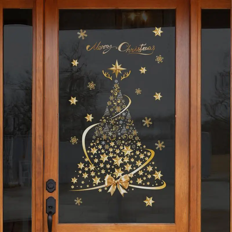 Christmas Tree Window Decal Holiday Winter PVC Window Stickers Reusable Christmas Tree Static Adsorption Window Stickers