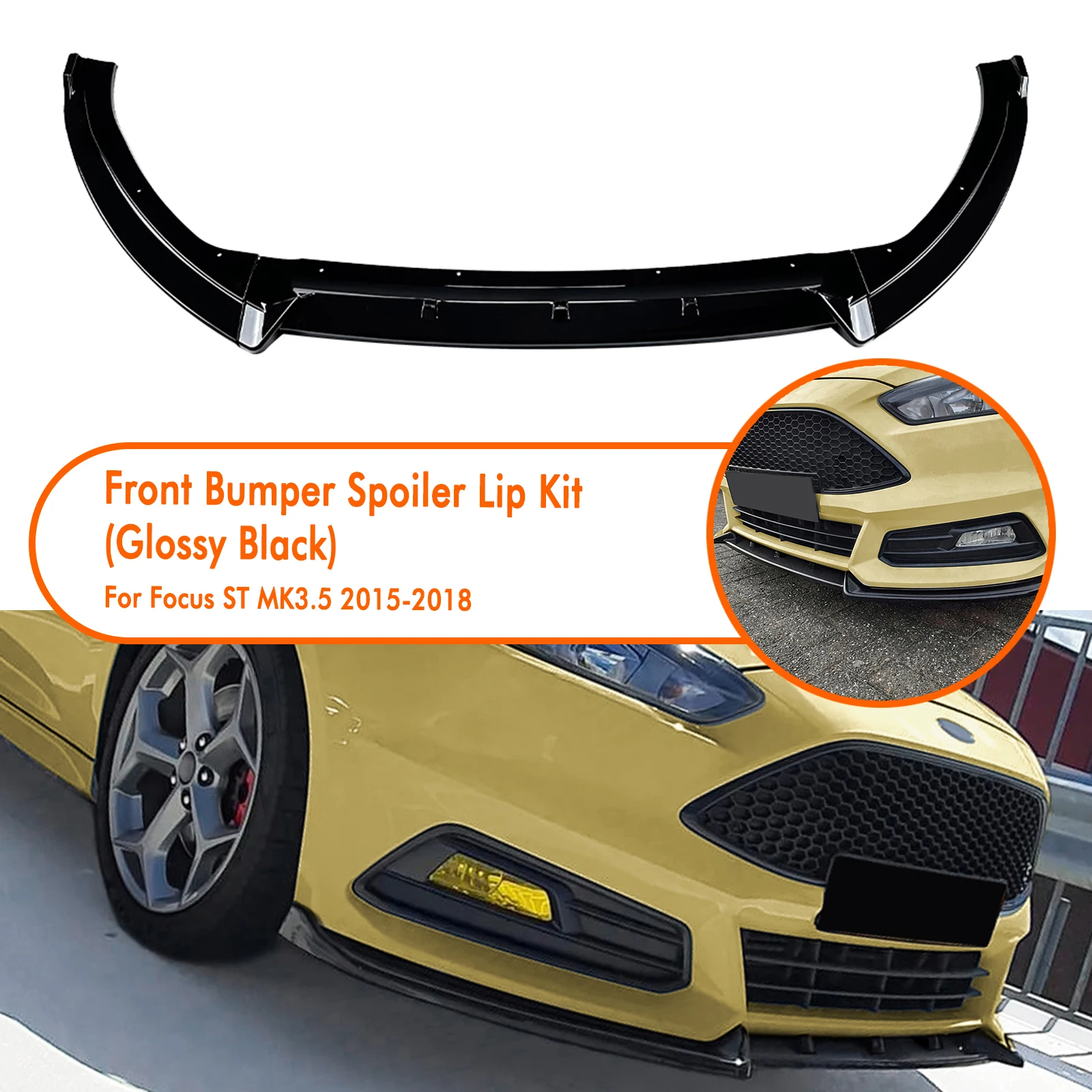 

For Ford Focus ST MK3.5 2015-2018 Front Bumper Spoiler Lip Carbon Fiber Look/Gloss Black Lower Splitter Body Protector Blade Kit