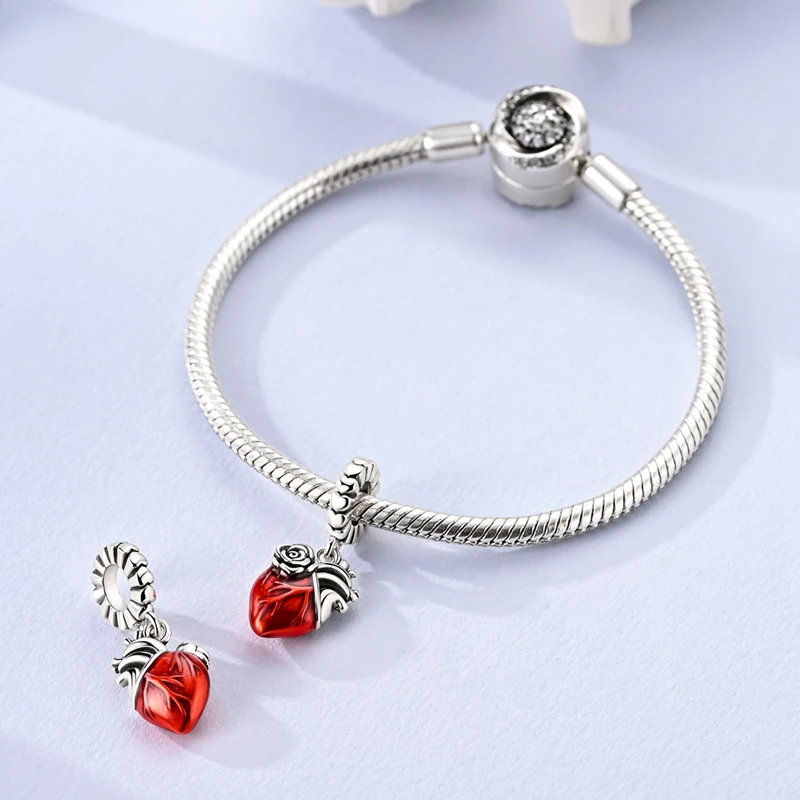 Original Charms 925 Sterling Silver Rose Heart Pendant For 3mm Bracelet DIY Women Valentine's Day Jewelry Gift