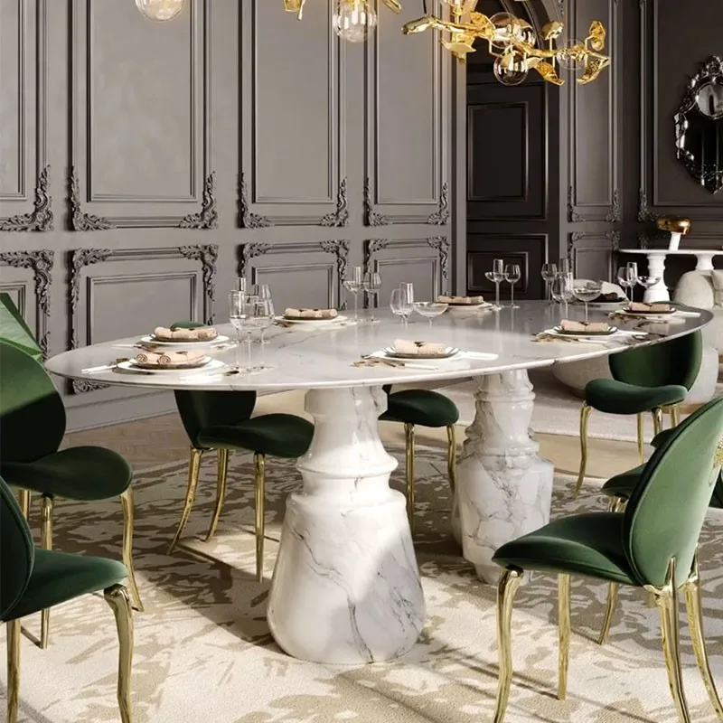 

Light luxury high-end marble dining table modern villa home art irregular dining table and chairs
