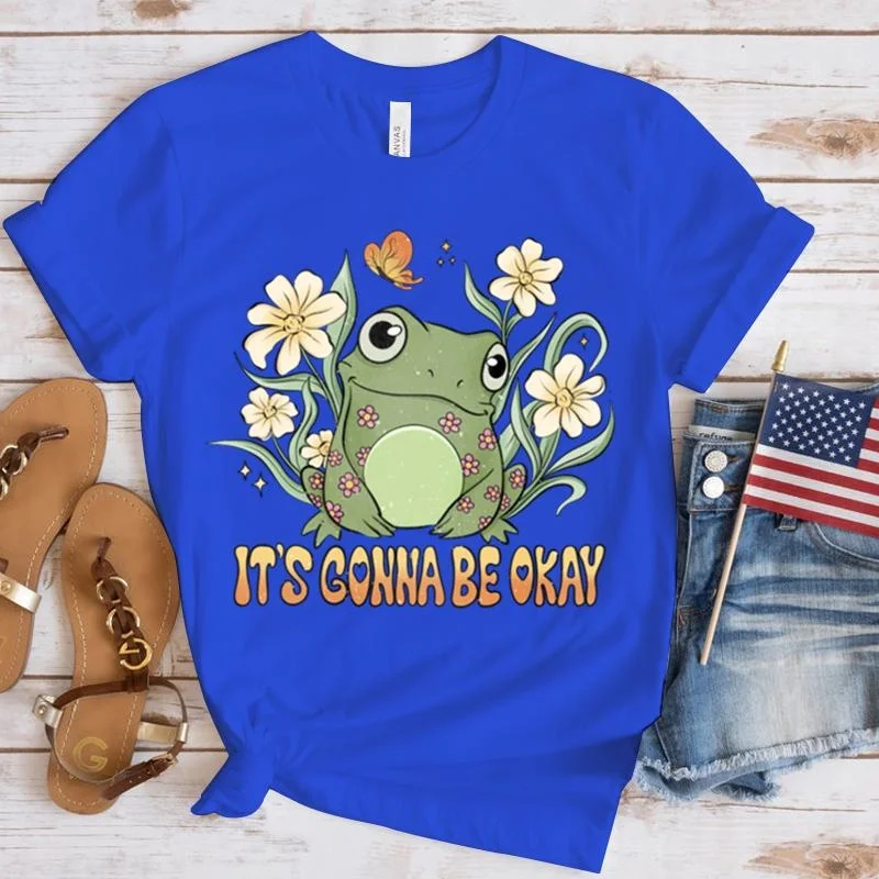 New Frog Print T-Shirt Women Casual T Shirt Summer Fashion Short Sleeve Round Neck Tops