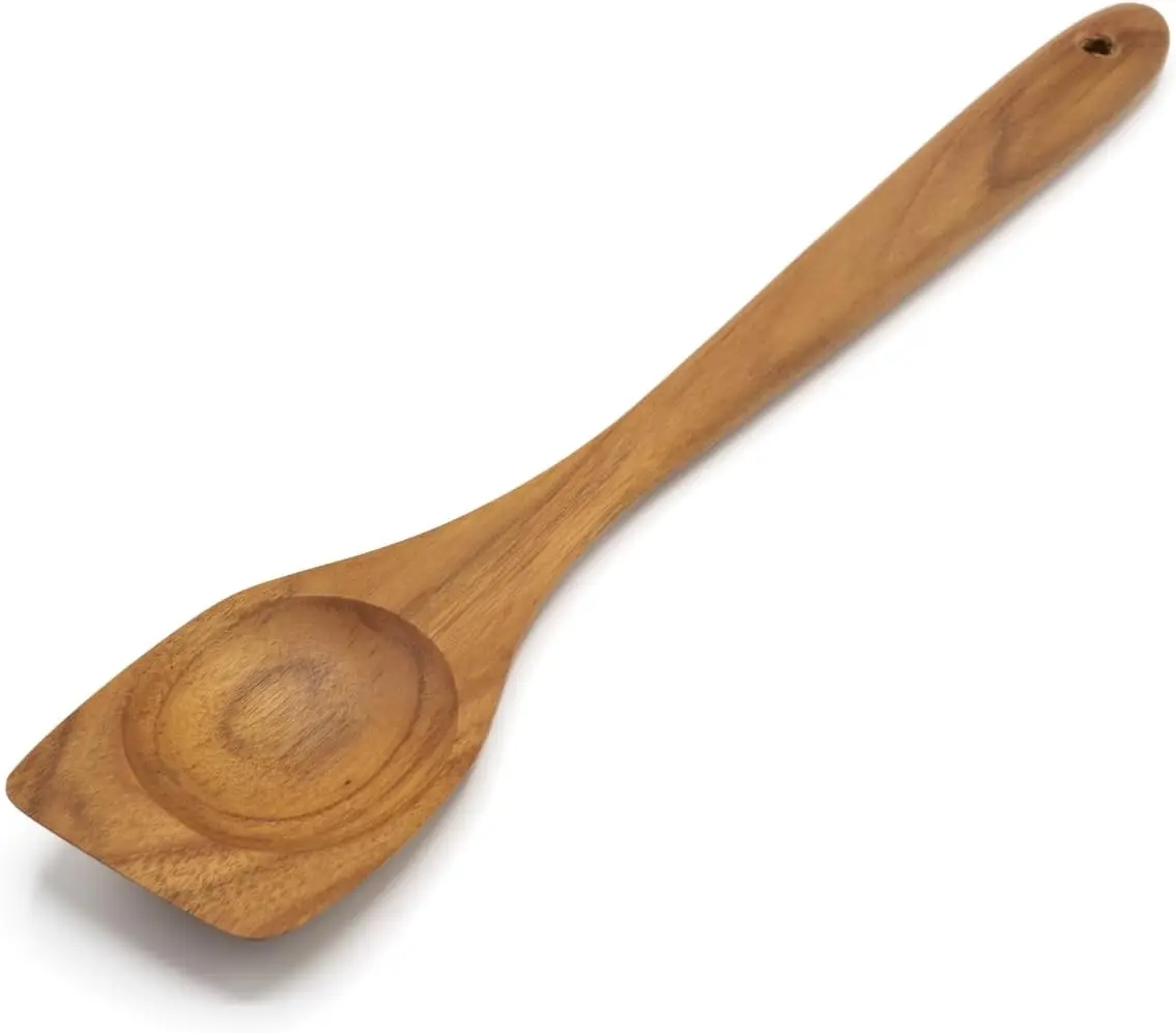 

Right Hand Chopper & Wooden Spoon Spatula, Break Up Ground Beef, High Moisture Resistant Teak Wood for Non Stick Cookware