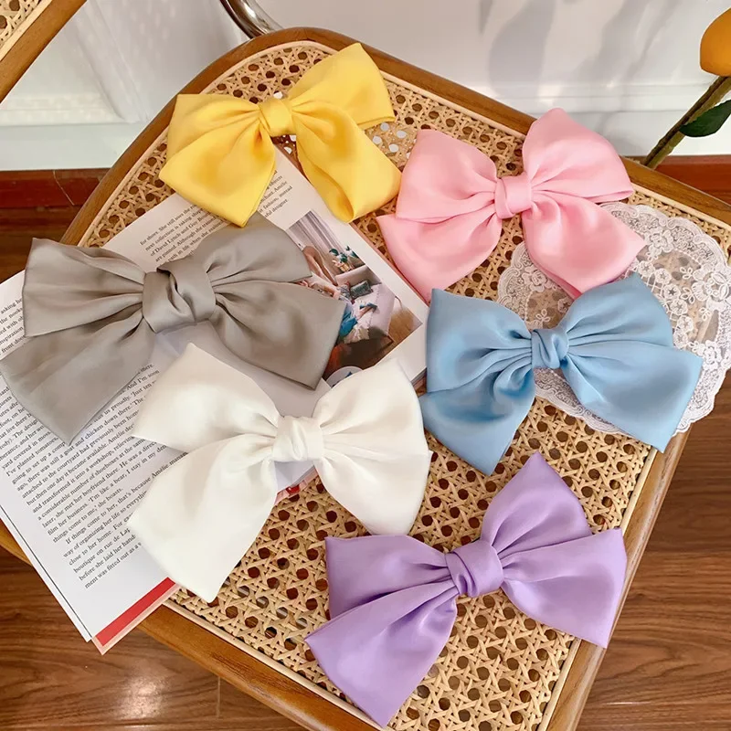 Mode Einfarbig Satin Band Grips Große Große Schleife Haarnadel Für Frauen Mädchen Trendy Haar Clip Nette Haarspange Haar Zubehör – Detail 5