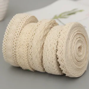 5Yards Cotton Lace Trim Ribbon Beige Sewing Trim Lace Ribbon Crochet Lace Fabric DIY Wedding Party Craft Gift Decor