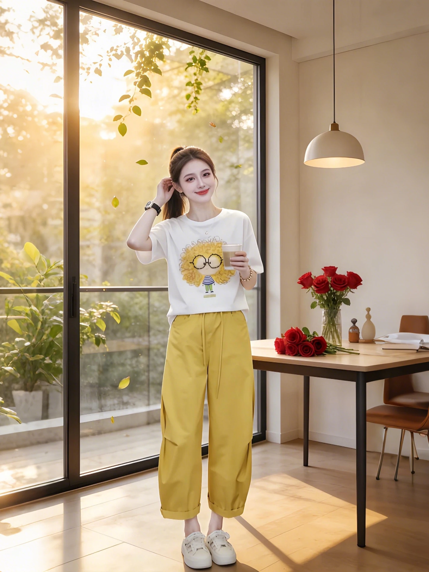 

Детский комплект из двух предметов: футболка с забавным принтом и шорты, женский повседневный свободный летний модный ансамбль с мультяшным рисунком